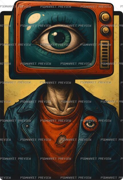 Surreal TV Eye Head Illustration Print – PNG — PSD template preview