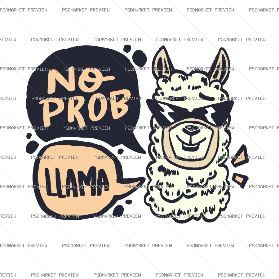 No Prob Llama Vector Print — PSD template preview