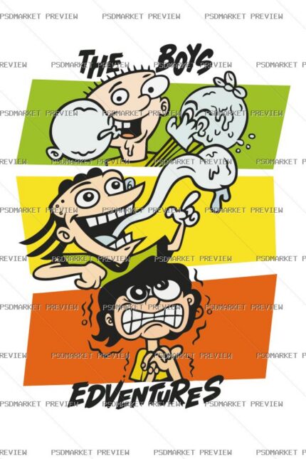 The Boys Cartoon Adventure Vector Print — PSD template preview