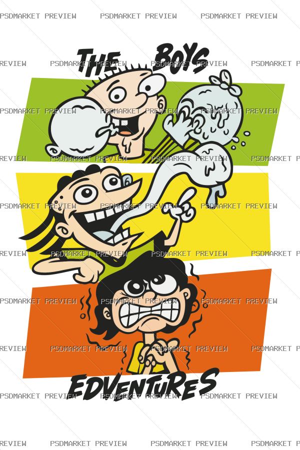 The Boys Cartoon Adventure Vector Print — PSD template preview