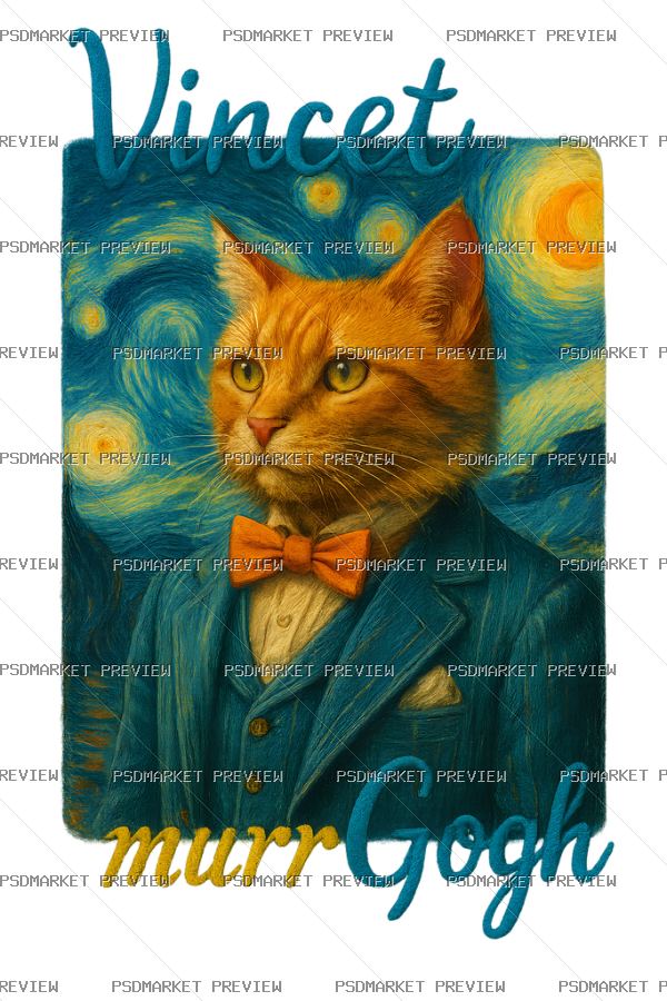 Vincent Meow Gogh Cat Print — print design preview