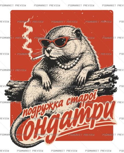 Retro Muskrat Poster Vector Print — PSD template preview