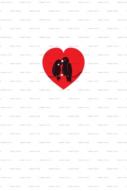 Two Birds Inside a Red Heart PSD Print protected preview