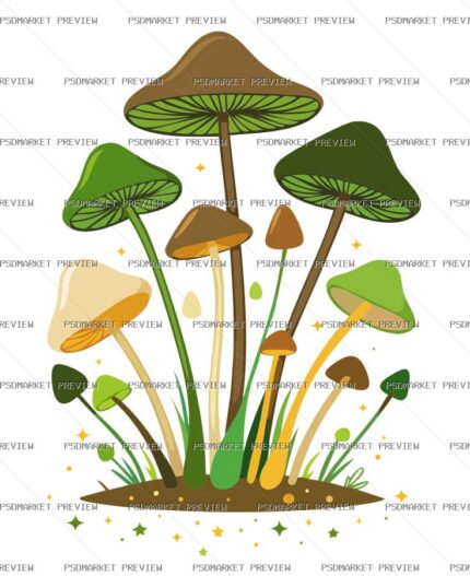Mushroom Botanical Illustration Print – AI File — PSD template preview