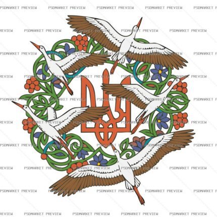 Ukrainian Trident Birds Floral Print – AI File — PSD template preview