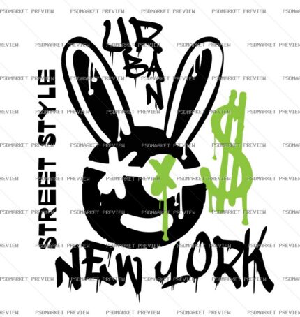New York Street Style Rabbit Vector Print — print design preview
