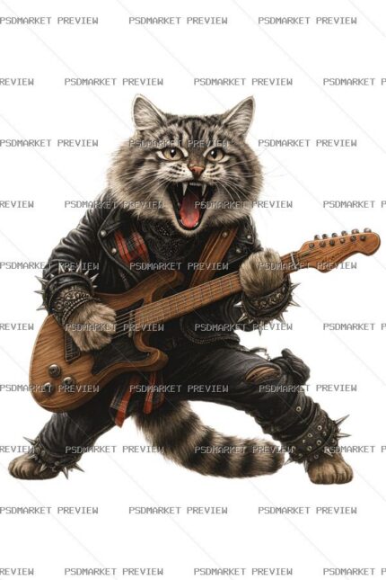 Rock Guitar Cat Print protected preview