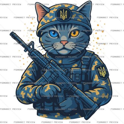 Ukrainian Soldier Cat Print – AI File — PSD template preview