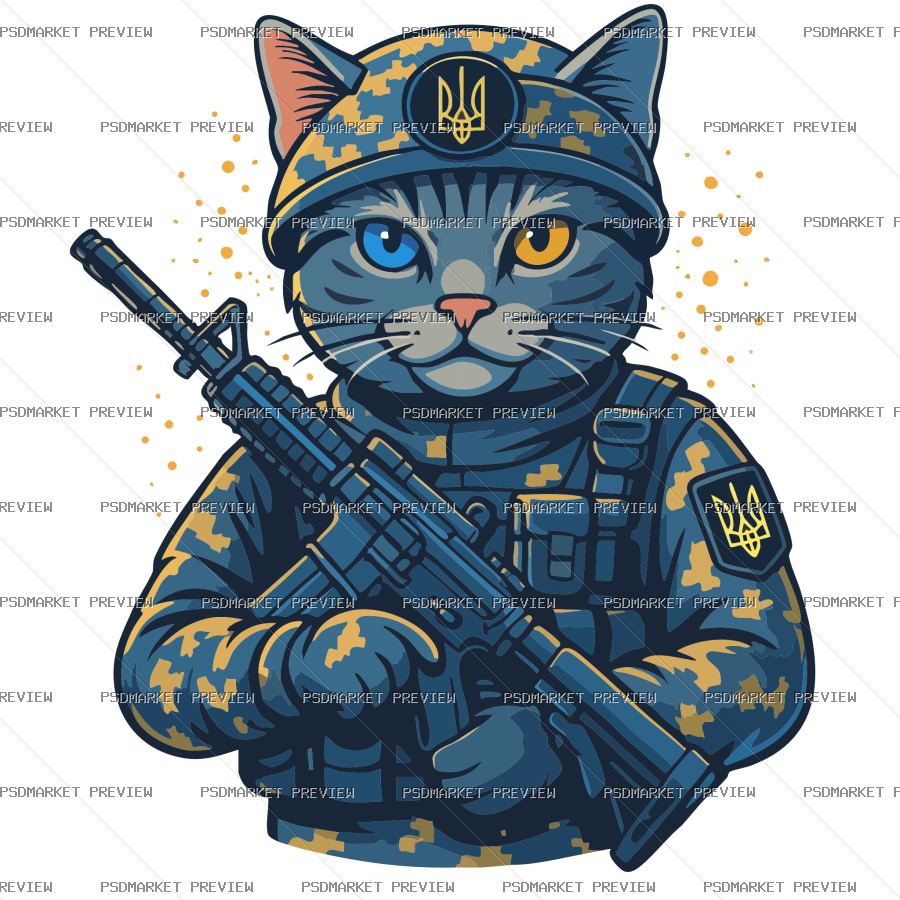 Ukrainian Soldier Cat Print – AI File — PSD template preview