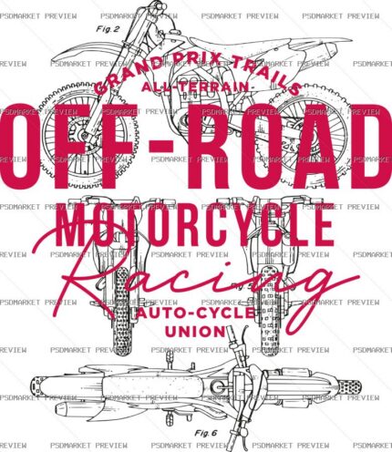 Off-Road Motorcycle Racing Vector Print — PSD template preview