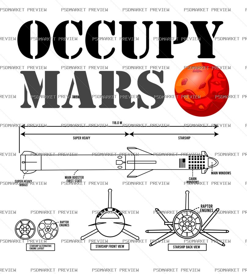 Occupy Mars space Vector Print — PSD template preview