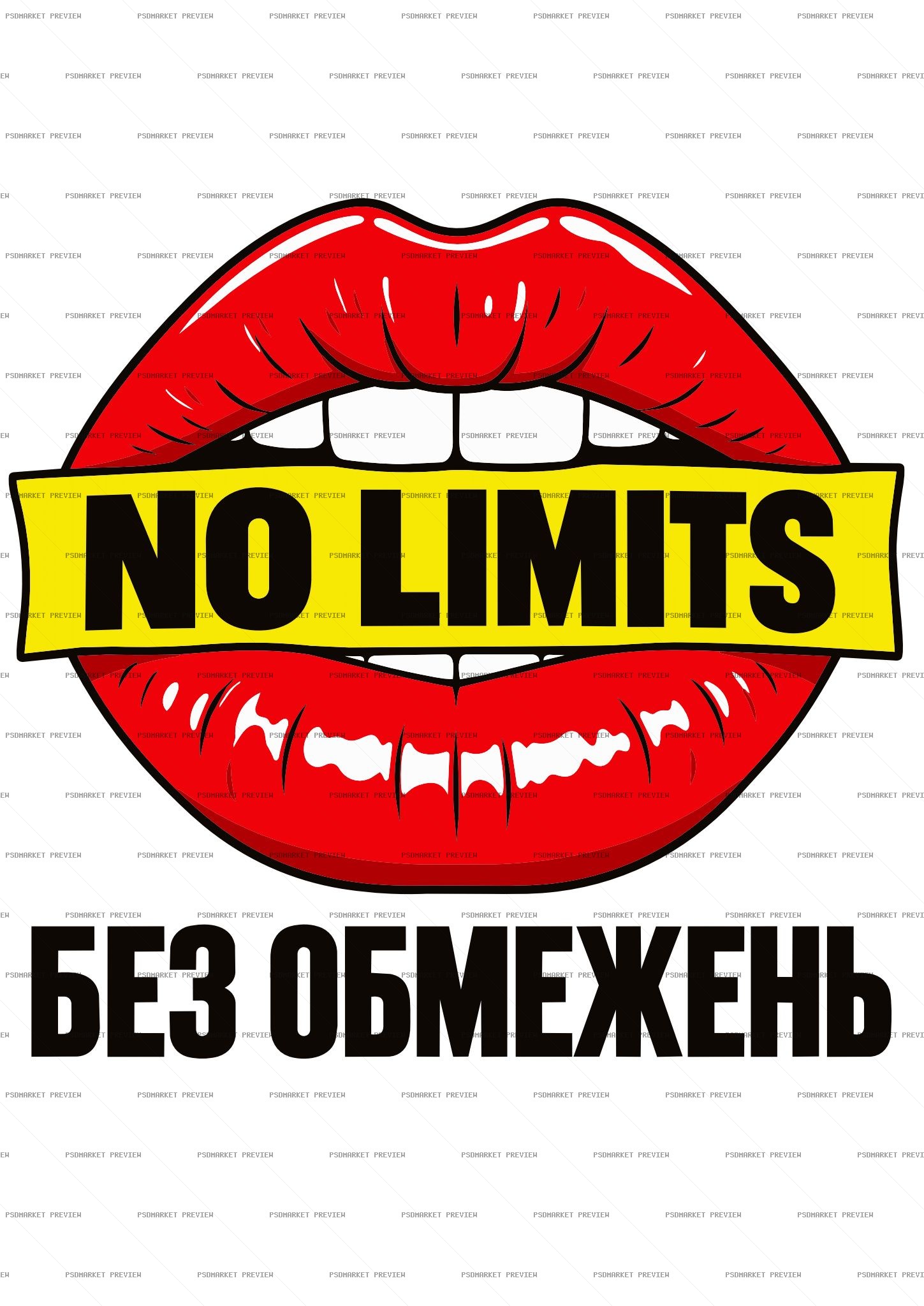 No Limits Red Lips Bilingual Vector Print — print design preview