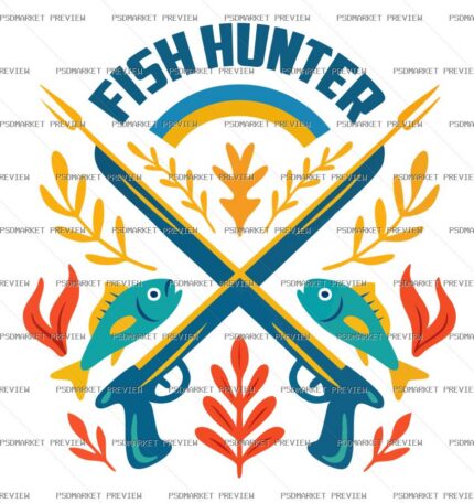 Fish Hunter Vector Print — PSD template preview