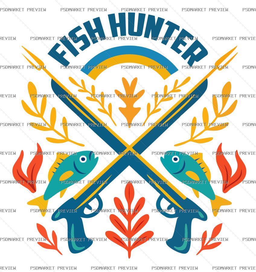Fish Hunter Vector Print — PSD template preview