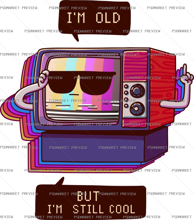 Old TV Still Cool Print – AI File — PSD template preview