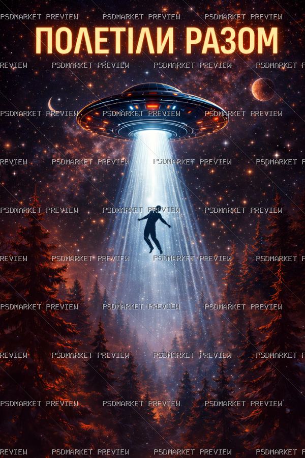 Ukrainian “ПОЛЕТІЛИ РАЗОМ” UFO Print Design – PNG — PSD template preview
