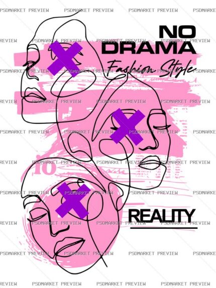 No Drama Fashion Vector Print — PSD template preview