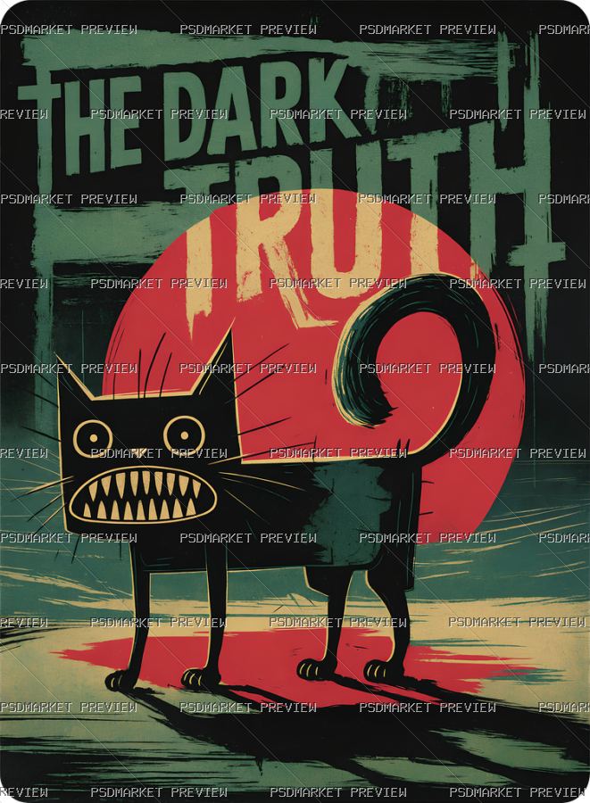Dark Truth Retro Cat Print — PSD template preview