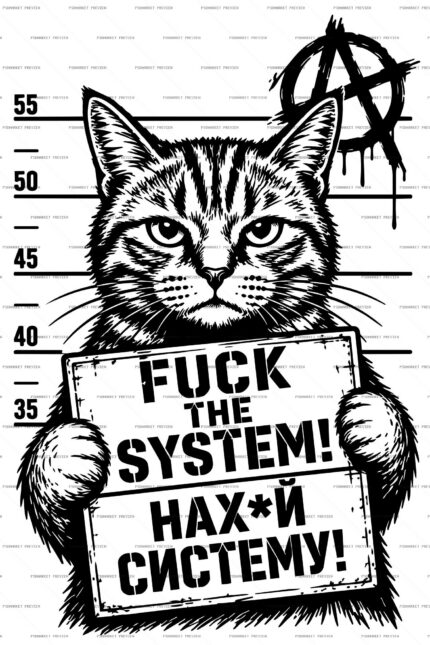 Fuck the System Rebel Cat Mugshot Vector Print protected preview