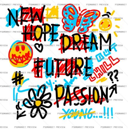 New Hope Dream Future Doodle Vector Print — PSD template preview