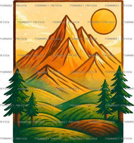 Mountain Sunset Landscape Print – PNG — PSD template preview