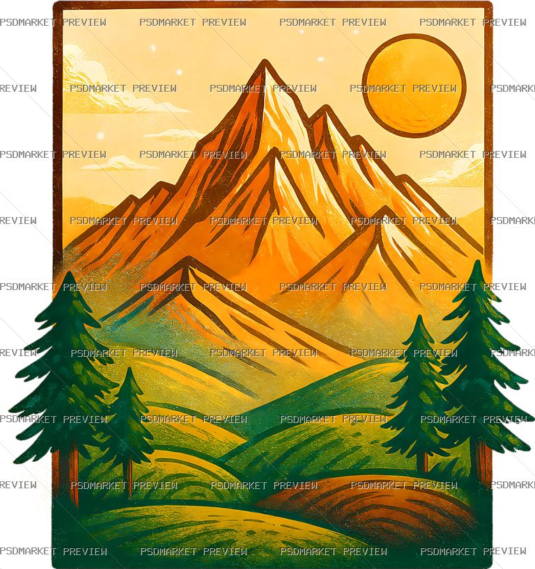 Mountain Sunset Landscape Print – PNG — PSD template preview