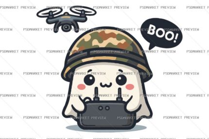 Cute Soldier Ghost Drone Print – AI File — PSD template preview