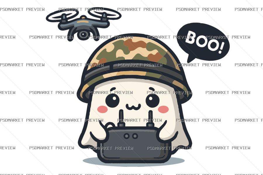 Cute Soldier Ghost Drone Print – AI File — PSD template preview