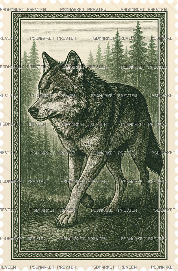 Forest Wolf Print — PSD template preview