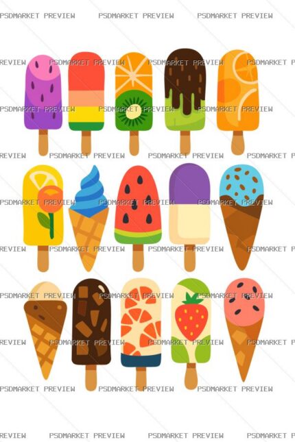 Summer Ice Cream Vector Print — PSD template preview