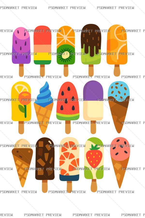 Summer Ice Cream Vector Print — PSD template preview
