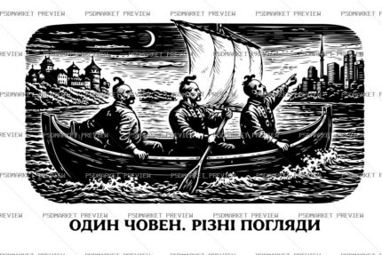 Ukrainian One Boat Different Views Vector Print — PSD template preview