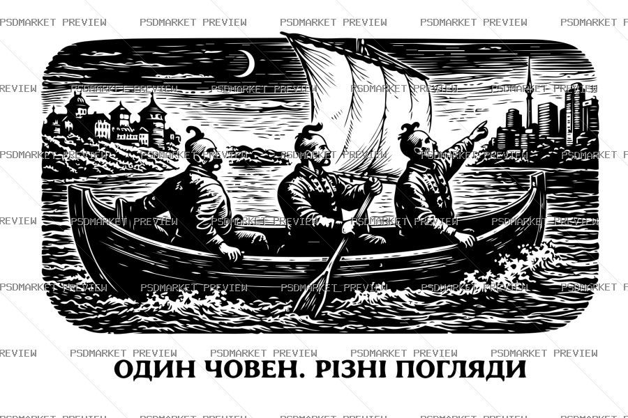 Ukrainian One Boat Different Views Vector Print — PSD template preview