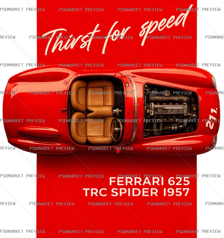 Vintage Red Sports Car Print — PSD template preview