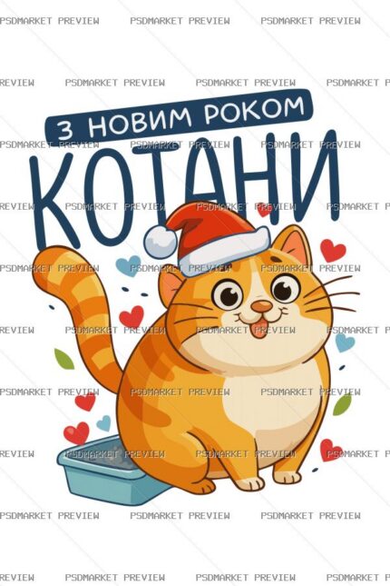 Happy New Year Cats Vector Print protected preview