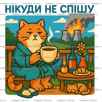 Ukrainian Not in a Hurry Cat Print – AI File — PSD template preview