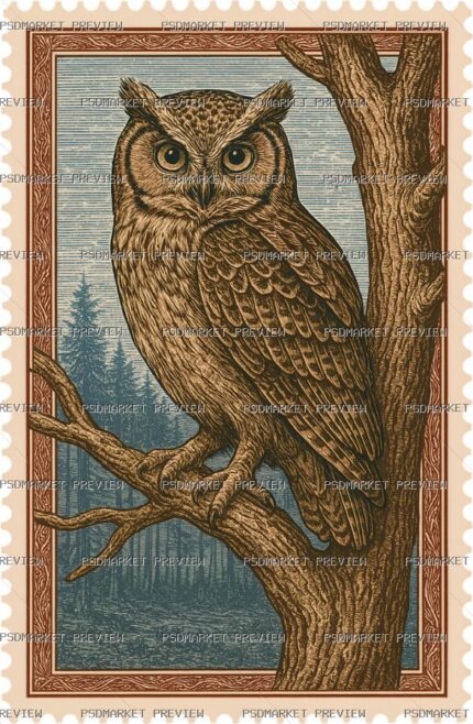 Vintage Owl Print — PSD template preview