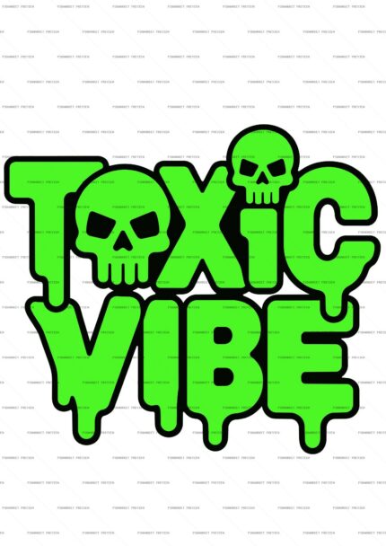 Toxic Vibe Neon Skull Typography Vector Print — print design preview