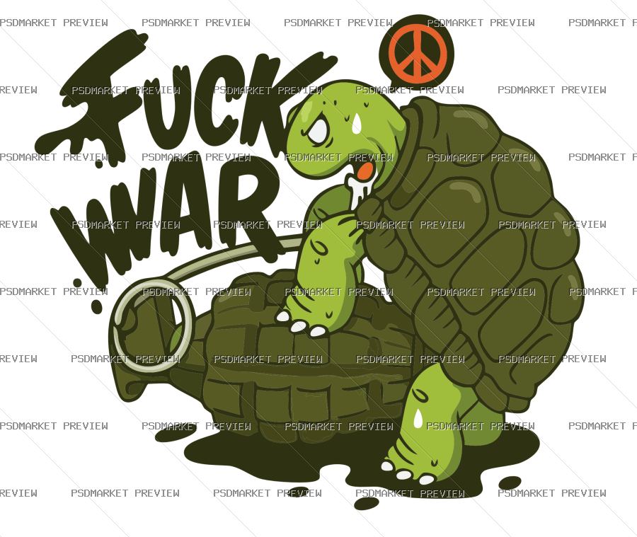 Fuck War Turtle Peace Vector Print — PSD template preview