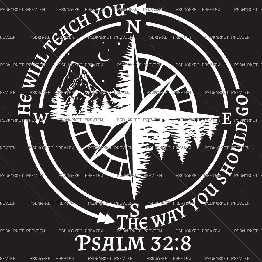 Psalm 32 Compass Vector Print — PSD template preview