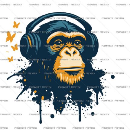 Monkey with Headphones Vector Print protected preview