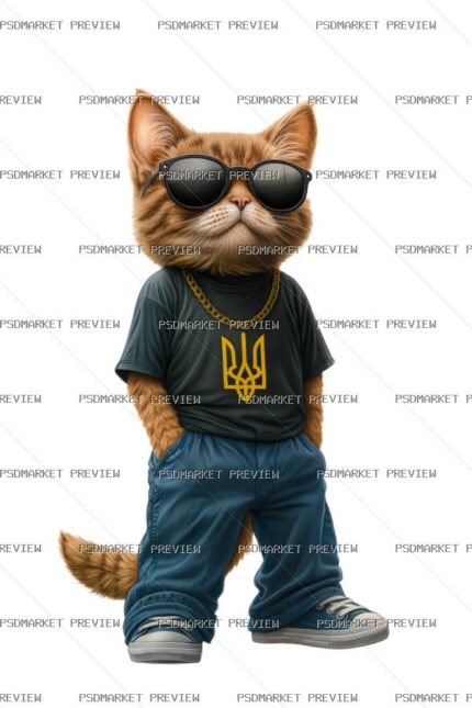 Ukrainian Patriotic Cat Print Design – PNG protected preview