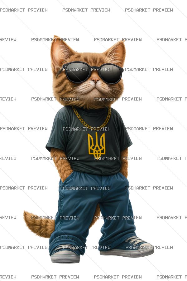 Ukrainian Patriotic Cat Trident Print – PNG — PSD template preview