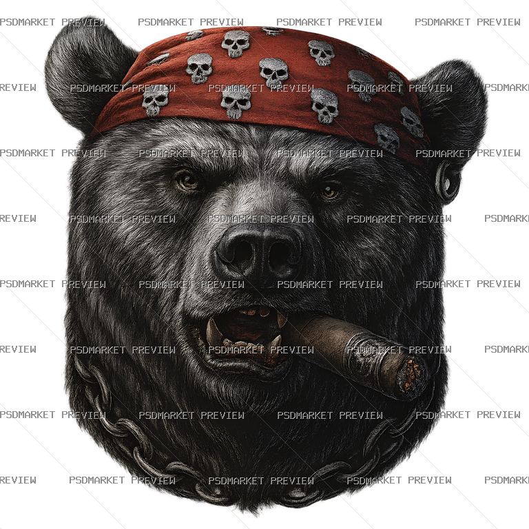 Bear With Cigar Print — PSD template preview