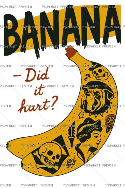 Banana Tattoo Vector Print — PSD template preview