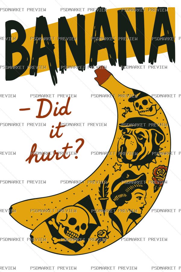 Banana Tattoo Vector Print — PSD template preview