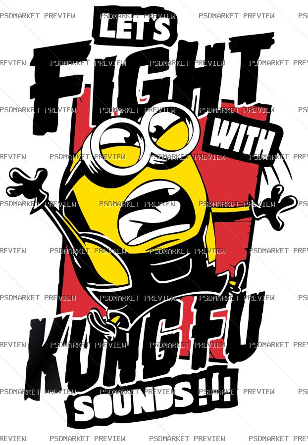 Let’s Fight Kung Fu Vector Print — PSD template preview