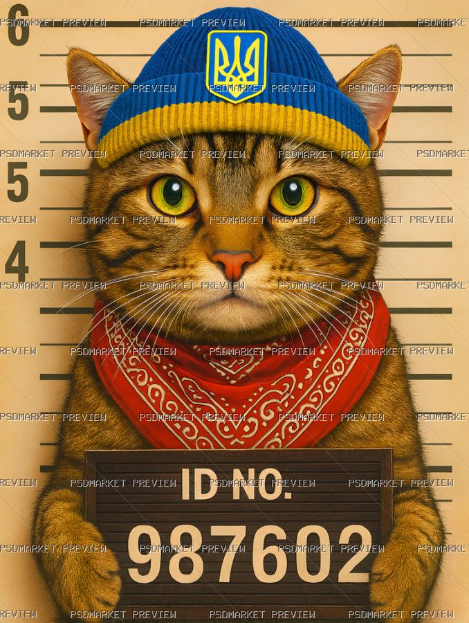 Ukrainian Cat Mugshot Print — print design preview