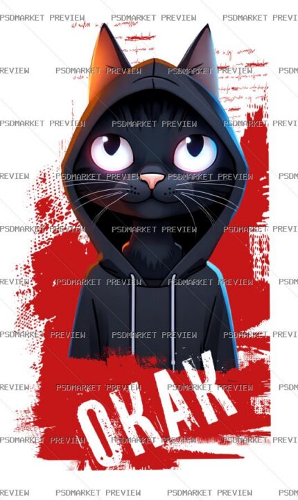 Okay Cat Hoodie Vector Print — print design preview