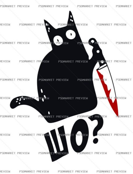 Who Cat Knife Vector Print — print design preview